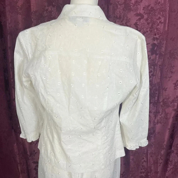 Dress Barn White Linen Dress Eyelet Floral Embroidery With Cardigan Size 6 - Picture 6 of 11
